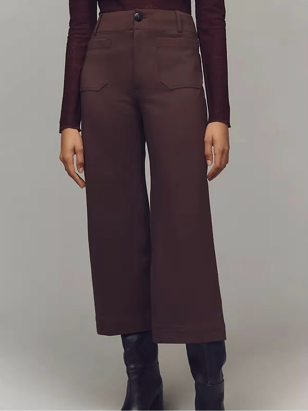 Maeve by Anthropologie Colette Knit Wide Leg Cropped Pants Burgundy Brown